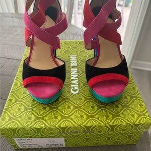 Gianni Bini Pink and Black Strappy Heels